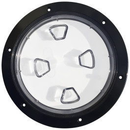 Installed 8" Inspection Lid - Black Collar, Clear Lid