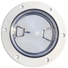 Installed 6" Inspection Lid - White Collar, Clear Lid