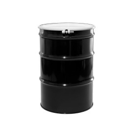 55 Gallon Reconditioned Black Open Head Steel Drum with White Lid